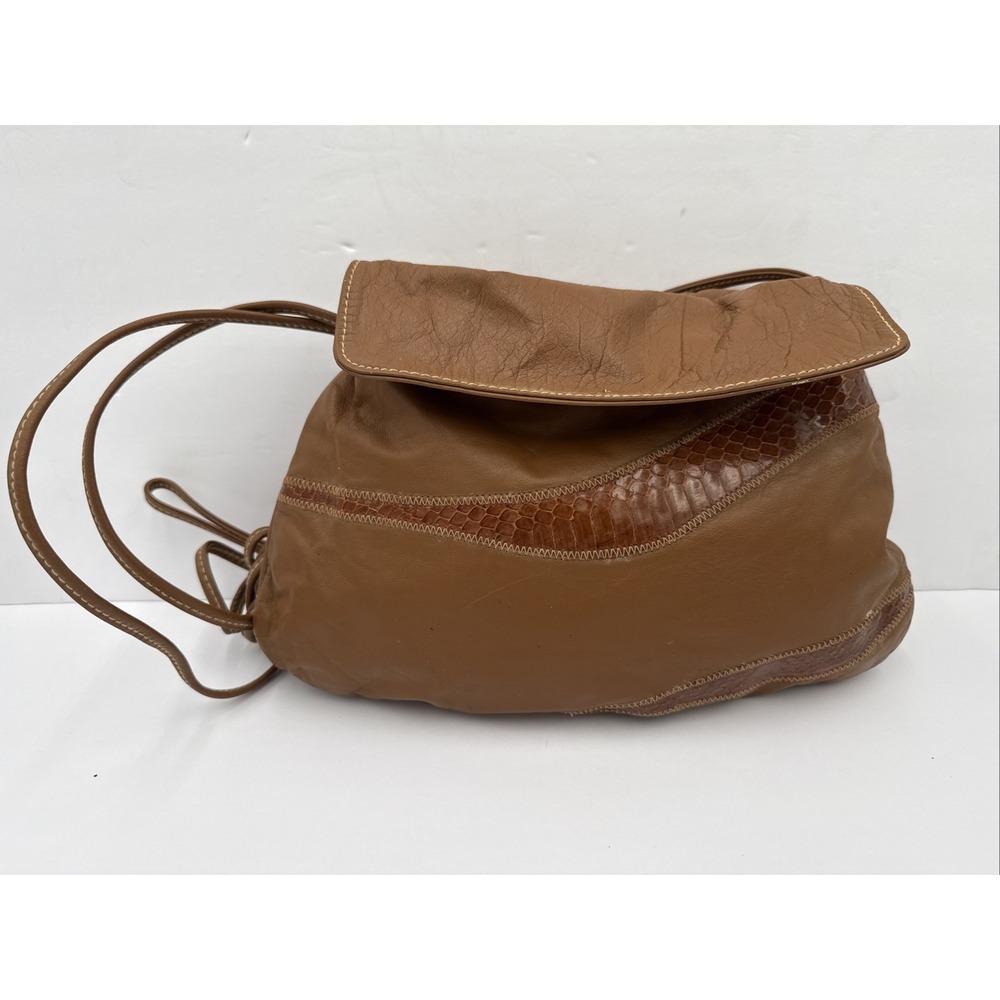 VTG 7 Seven Handbag Brown Leather Shoulder Bag‎ Purse 80s Glam Bag